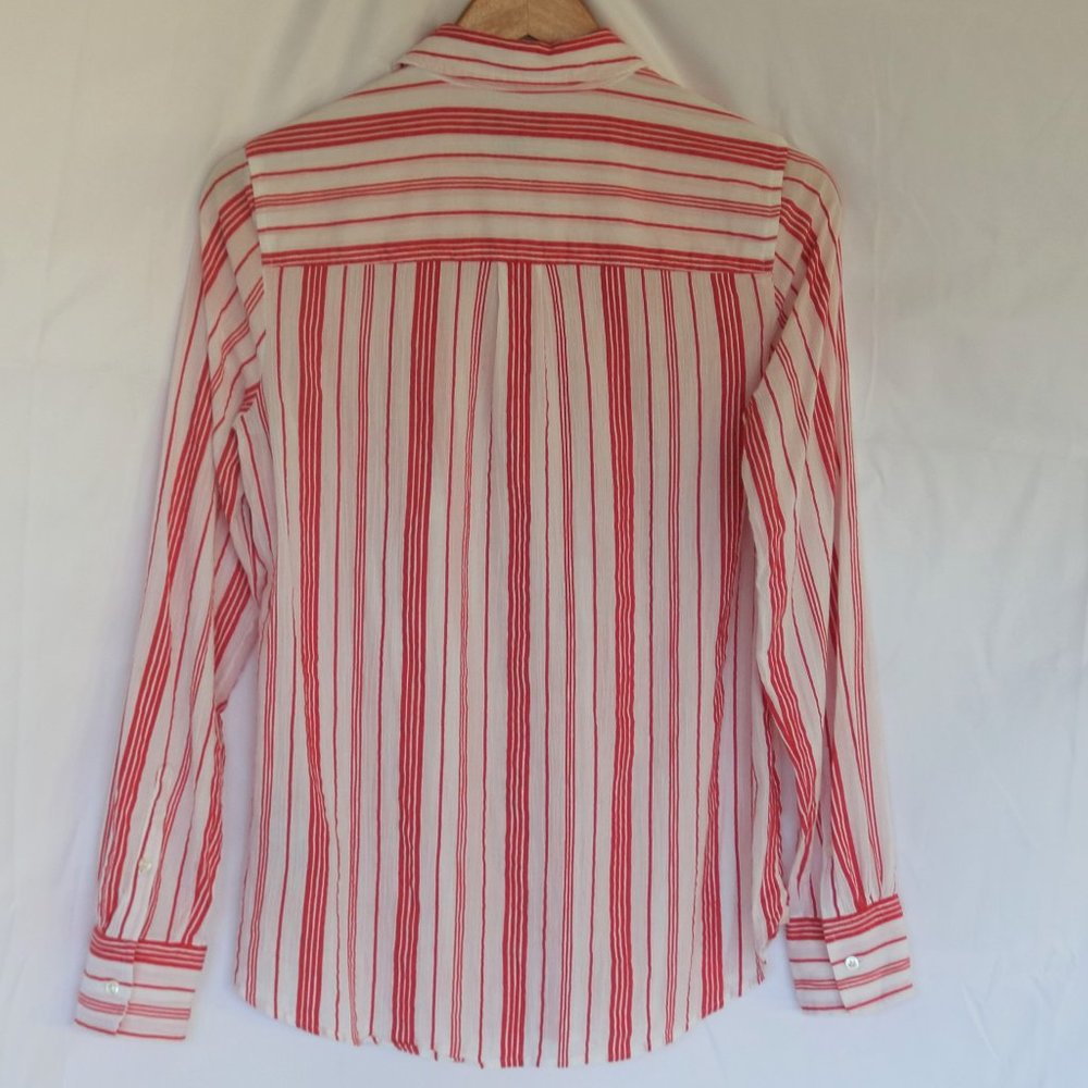 J.Crew Red Striped Crinkled Gauze Popover Shirt - Picture 2 of 3